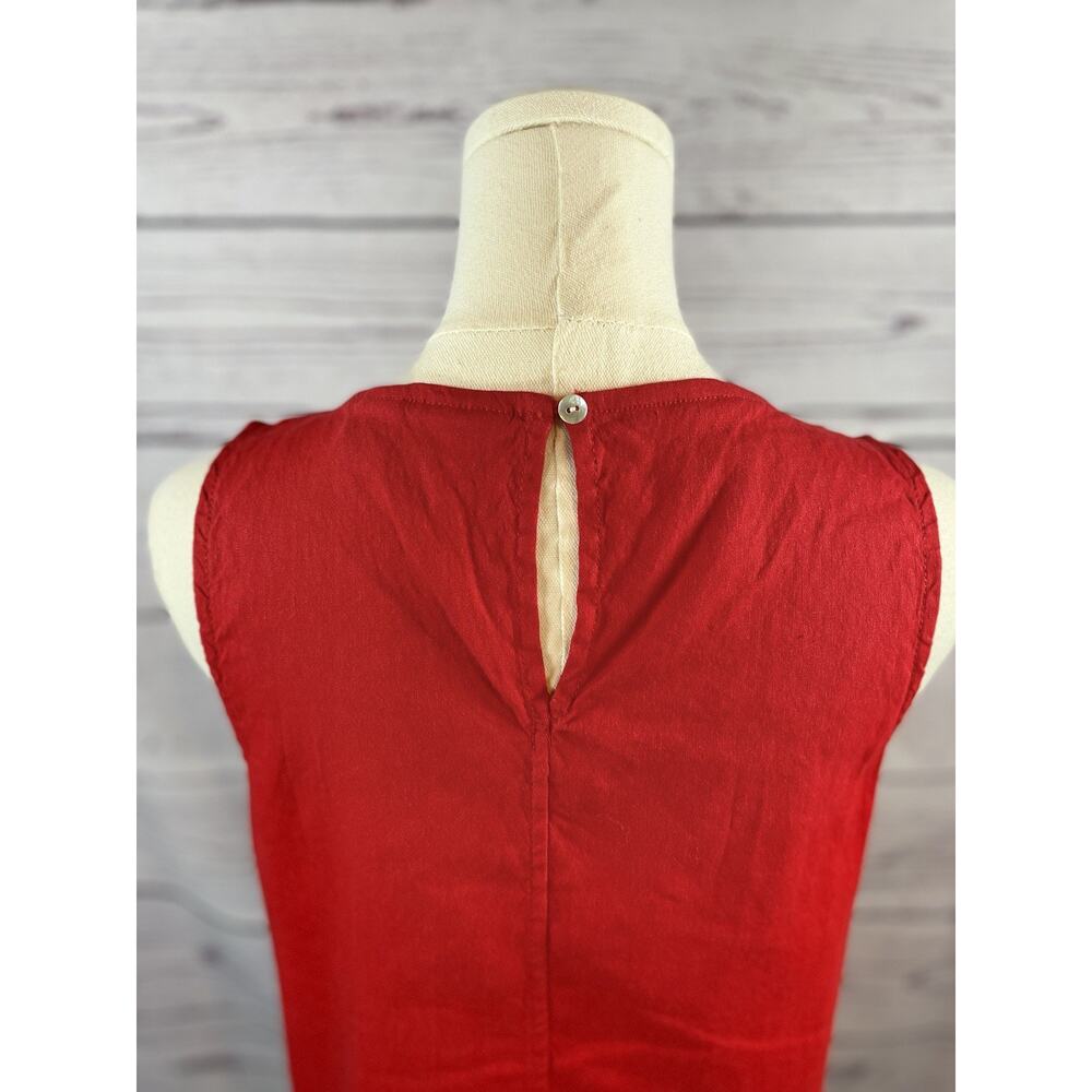 Halston Red Linen Blend Shift Dress Small Sleeveless Pocket Dress - Picture 5 of 7